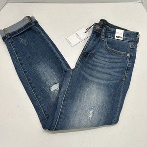 Judy Blue Jeans Womens 3/26 Relaxed Fit Skinny Distressed Stretch Mid Rise NWT